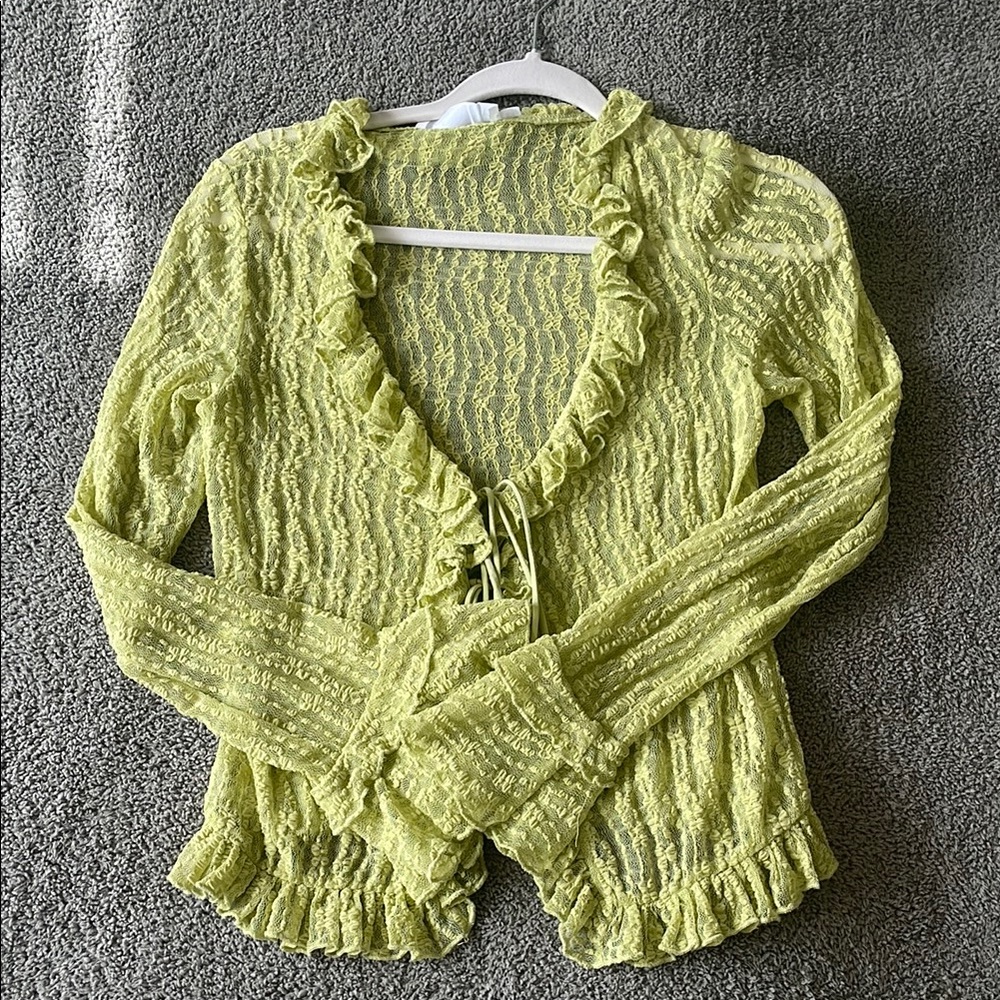 Astr Yellow Textured Cardigan Sweater